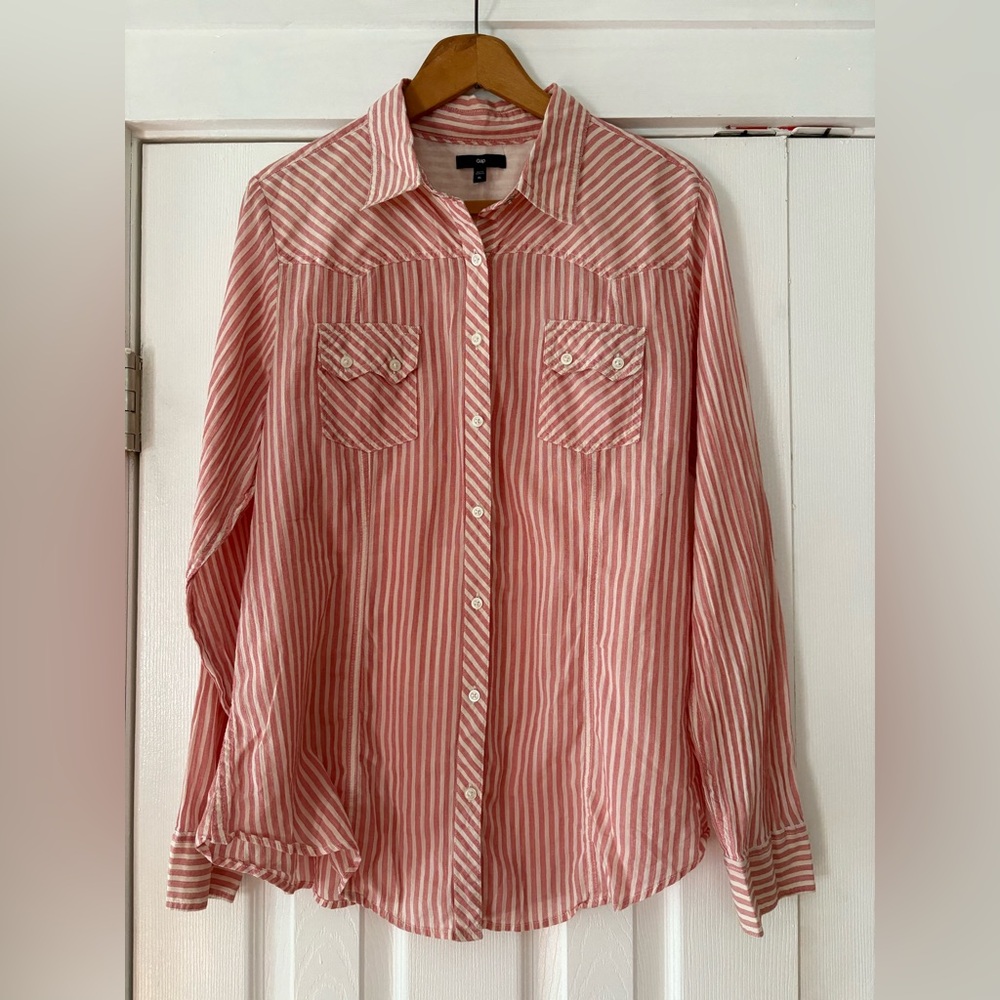 Gap Pink Cotton Striped Button-Up Shirt Lightweight Size XL EUC